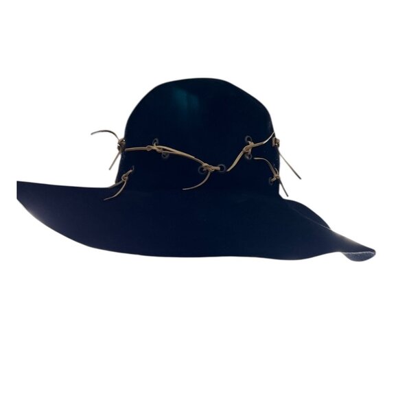 Diva Women\'s 100% Rabbit Fur Felt Hat Black Tan Ties NWT Made in Russia Cowgirl main image 11